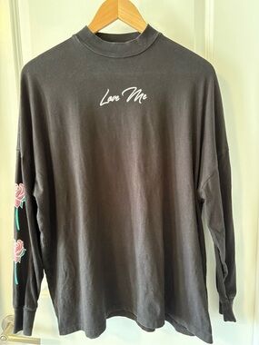 Lazy Oaf Love Me Rose Sleeve Mock Neck Long Sleeve Tee Oversized Small